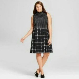 Who What Wear Plaid Smock Neck A Line Dress Black White XL Business casual mod